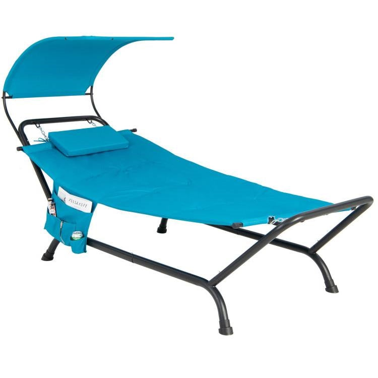 Blue Polyester Chaise Lounge Chair Hammock with Canopy and Storage Bag