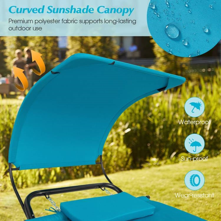 Blue Polyester Chaise Lounge Chair Hammock with Canopy and Storage Bag