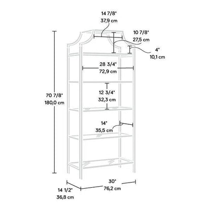 Elegant Bronze Metal Display Rack Etagere Bookcase with 5 Glass Storage Shelves