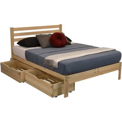CA size Solid Wood Platform Bed Frame with Slatted Headboard - Made in USA