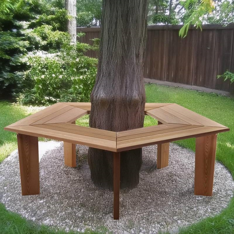Solid Cedar Wood Outdoor 5 Sided Pentagon Tree Wrap Garden Bench