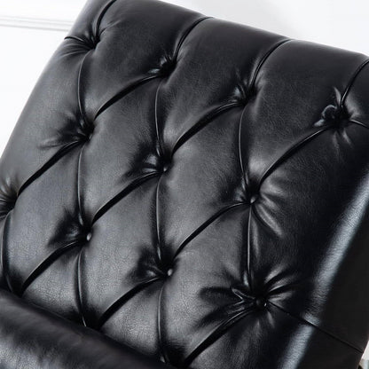 Black Faux Leather Upholstered Armless Chaise Lounge Chair with Lumbar Pillow