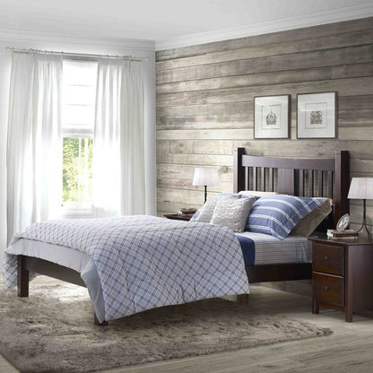 Queen size Solid Pine Wood Platform Bed Frame with Headboard in Cherry
