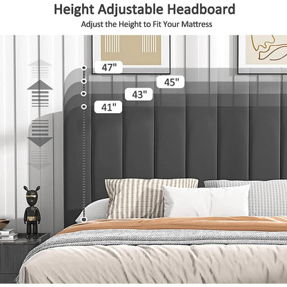 Full size Dark Grey Upholstered Platform Bed Frame with Headboard