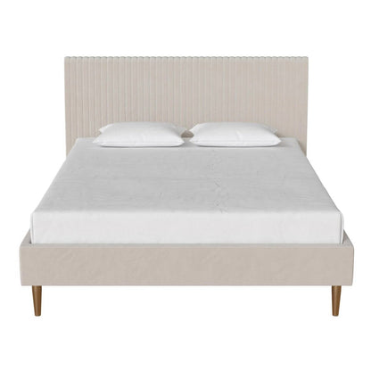 Full size Off-White Ivory Cream Upholstered Platform Bed Frame with Headboard