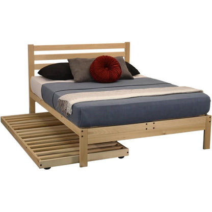 Full size Solid Wood Platform Bed Frame with Slatted Headboard - Made in USA