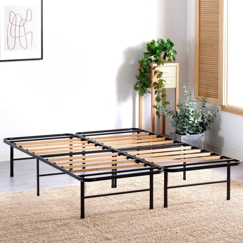 Full size Metal Bed Frame with Bamboo Wood Slats