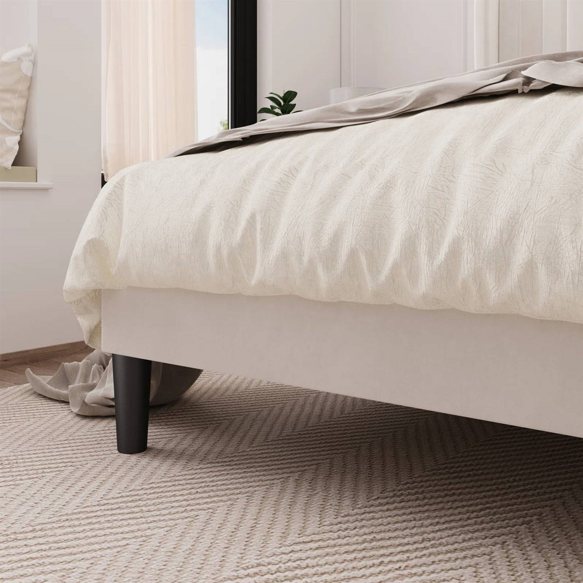Full size White Velvet Upholstered Platform Bed Frame with Wingback Headboard
