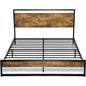 Full size Metal Wood Platform Bed Frame with Industrial Headboard