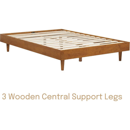 Full size Mid-Century Modern Platform Bed Frame in Light Wood Finish