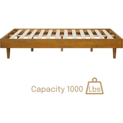 Full size Mid-Century Modern Platform Bed Frame in Light Wood Finish
