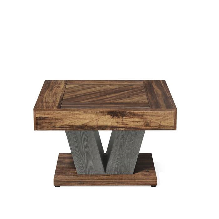 Square Farmhouse Coffee Table in Brown Black Wood Finish