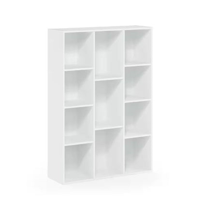 Modern 42-inch High Bookcase with 11-Cube Open Shelves in White Wood Finish