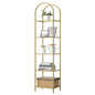 Arched Top Gold Metal Display Rack Narrow Bookcase with 5 Glass Storage Shelves