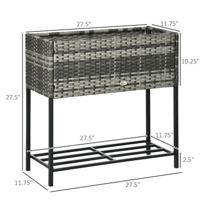 Grey Modern PE Rattan Wicker Raised Garden Bed Elevated Planter Box