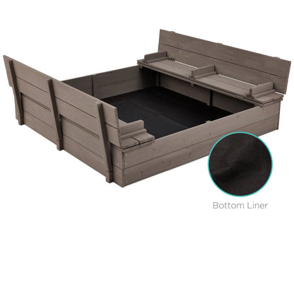 Sturdy Cedar Wood Kids Outdoor Sandbox with Benches in Grey Finish