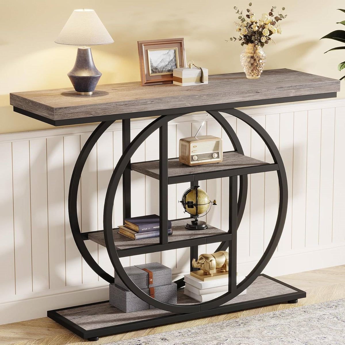 Modern 41-inch Wide Narrow Entryway Console Table with Grey Wood Finish Shelves