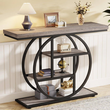 Modern 41-inch Wide Narrow Entryway Console Table with Grey Wood Finish Shelves
