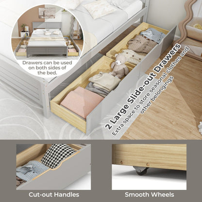 Full Size Grey Platform Bed Frame with 2 Storage Drawers