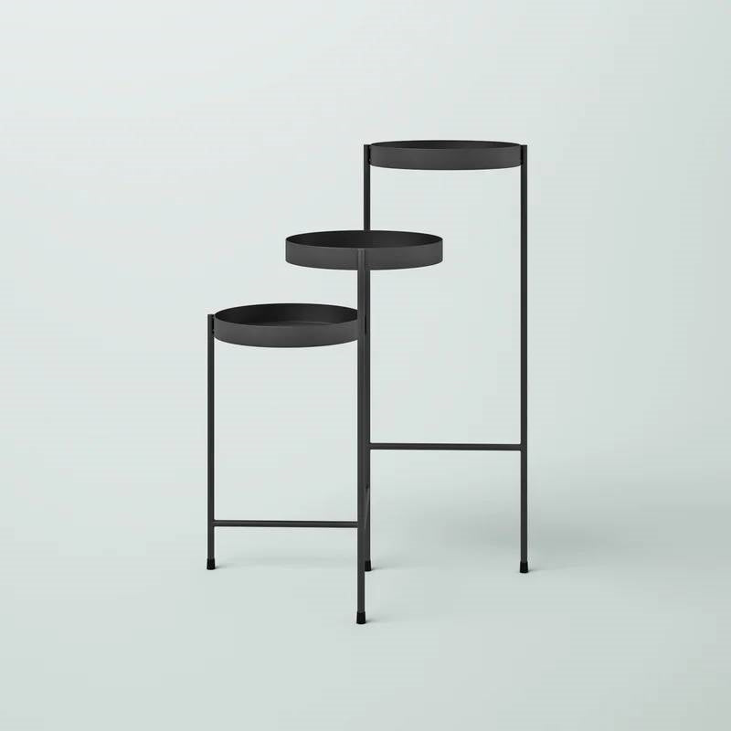 Modern Dark Grey Metal 3-Tier Flower Pot Plant Stand