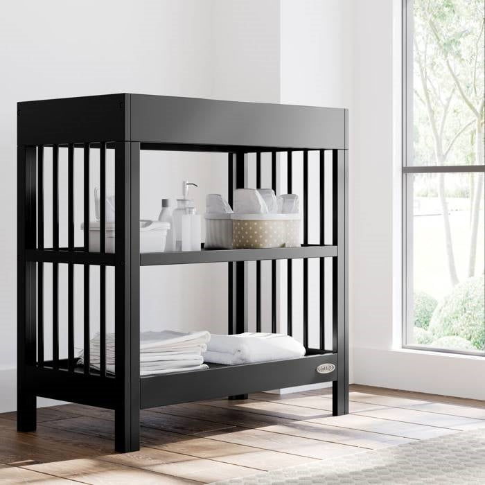 Modern Changing Table in Black Wood Finish with Safety Rail and Changing Pad