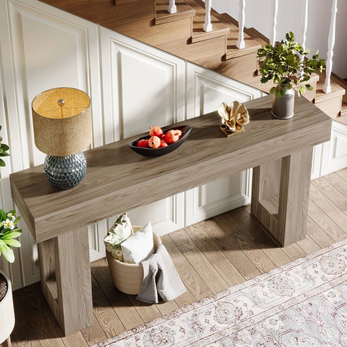 Modern Farmhouse 63-inch Entryway Console Sofa Table in Grey Wood Finish