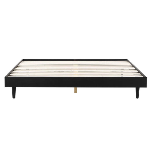 King size Mid-Century Modern Platform Bed Frame in Black Wood Finish