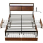 King size Platform Bed with Headboard and Storage Drawers in Brown Wood Finish