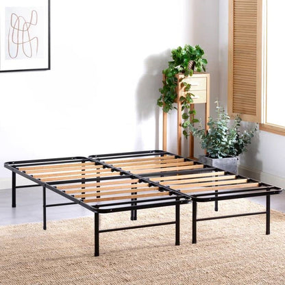 King size Metal Bed Frame with Bamboo Wood Slats