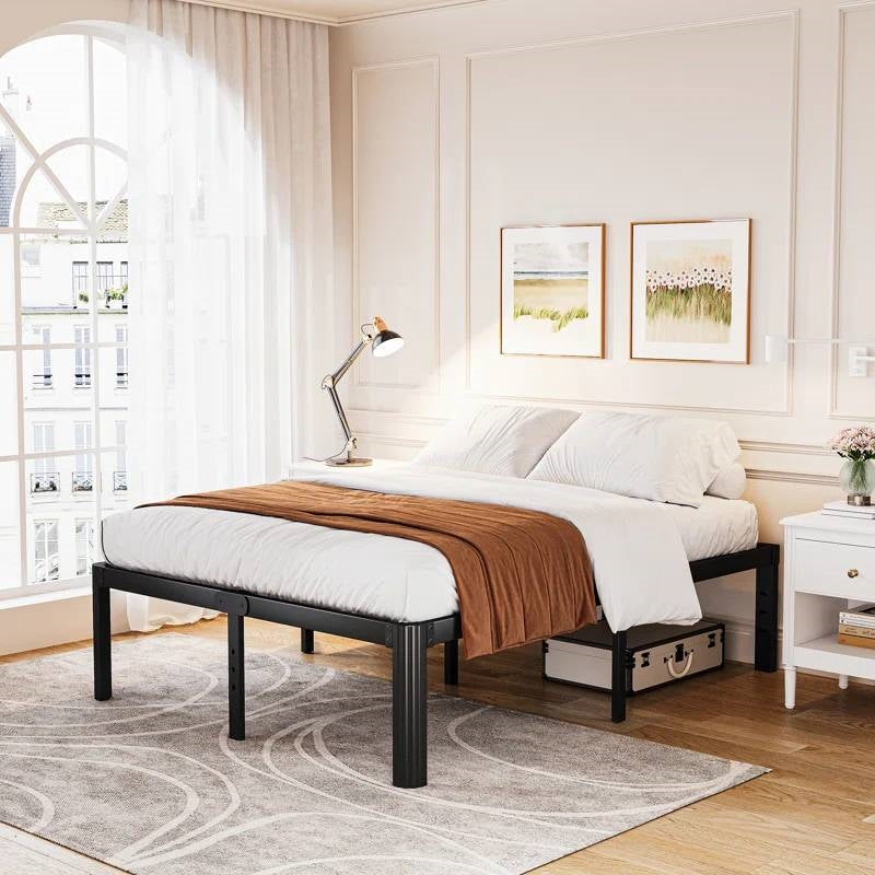 King size Heavy Duty Metal Bed Frame with Round Edge Legs - Headboard Compatible
