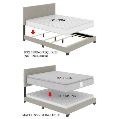 King size Gold Metal Canopy Bed with Upholstered Button-Tufted Headboard