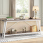 Heavy Duty 70-inch Industrial Grey Wood Top Sofa Table with White Metal Frame
