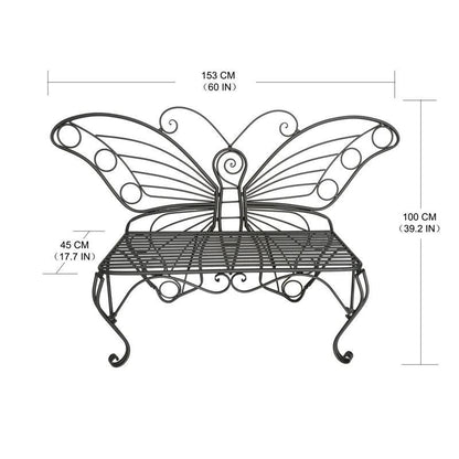Modern Outdoor Butterfly Garden Bench in Black Metal Finish