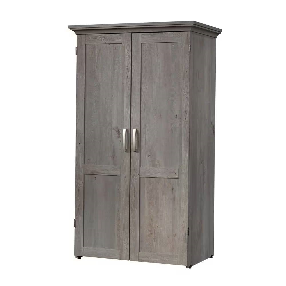 Armoire with Drop Leaf Laptop Desk Craft Table in Grey Oak Finish - Made in USA
