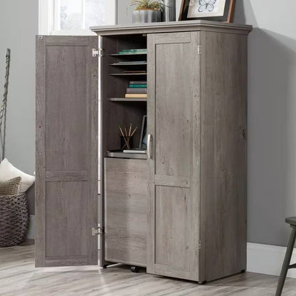 Armoire with Drop Leaf Laptop Desk Craft Table in Grey Oak Finish - Made in USA