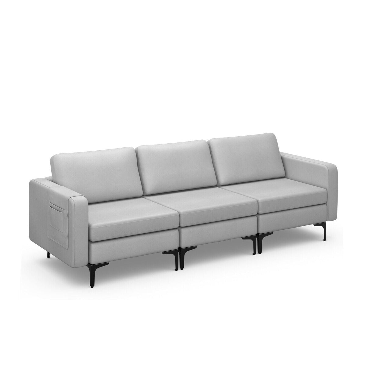 3-Seat Sectional Sofa Couch with Armrest Magazine Pocket and Metal Leg