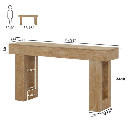 Modern Farmhouse 63-inch Long Narrow Console Sofa Table in Natural Wood Finish