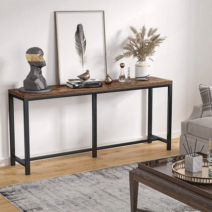 70-inch Long Narrow Hallway Sofa Table with Wood Top and Black Metal Frame