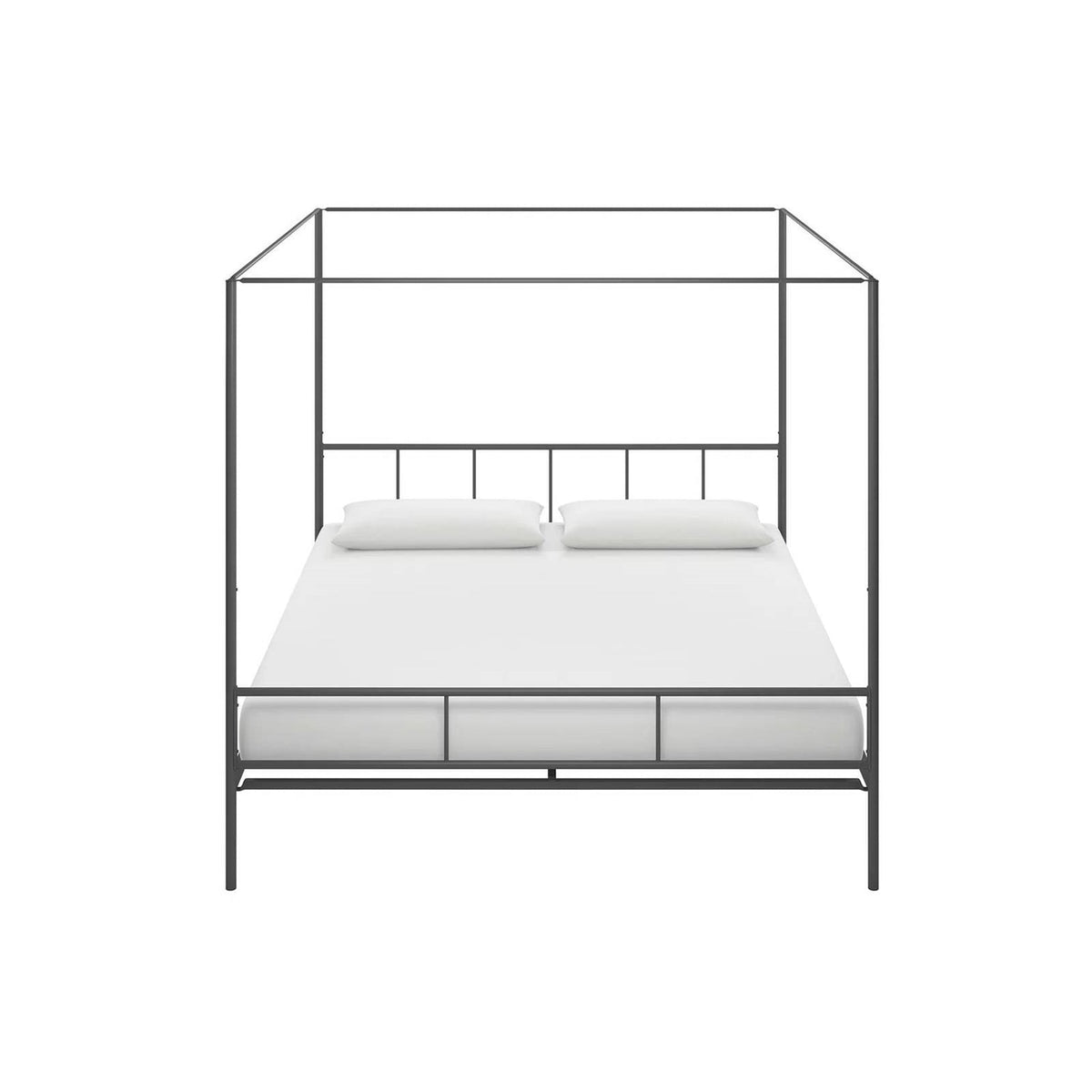 King size Dark Grey Metal Canopy Bed Frame with Headboard and Footboard