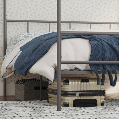 King size Dark Grey Metal Canopy Bed Frame with Headboard and Footboard