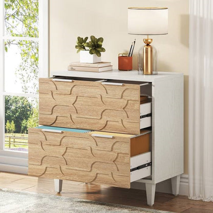 Modern Natural/White Wood 2 Drawer Filing Cabinet Printer Stand