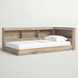 Twin size Natural Wood Corner Storage Bed with Bookcase Headboard and USB Ports