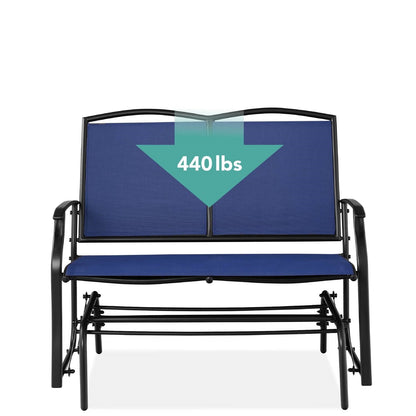 2 Seat Mesh Patio Loveseat Swing Glider Rocker with Armrests in Navy Blue