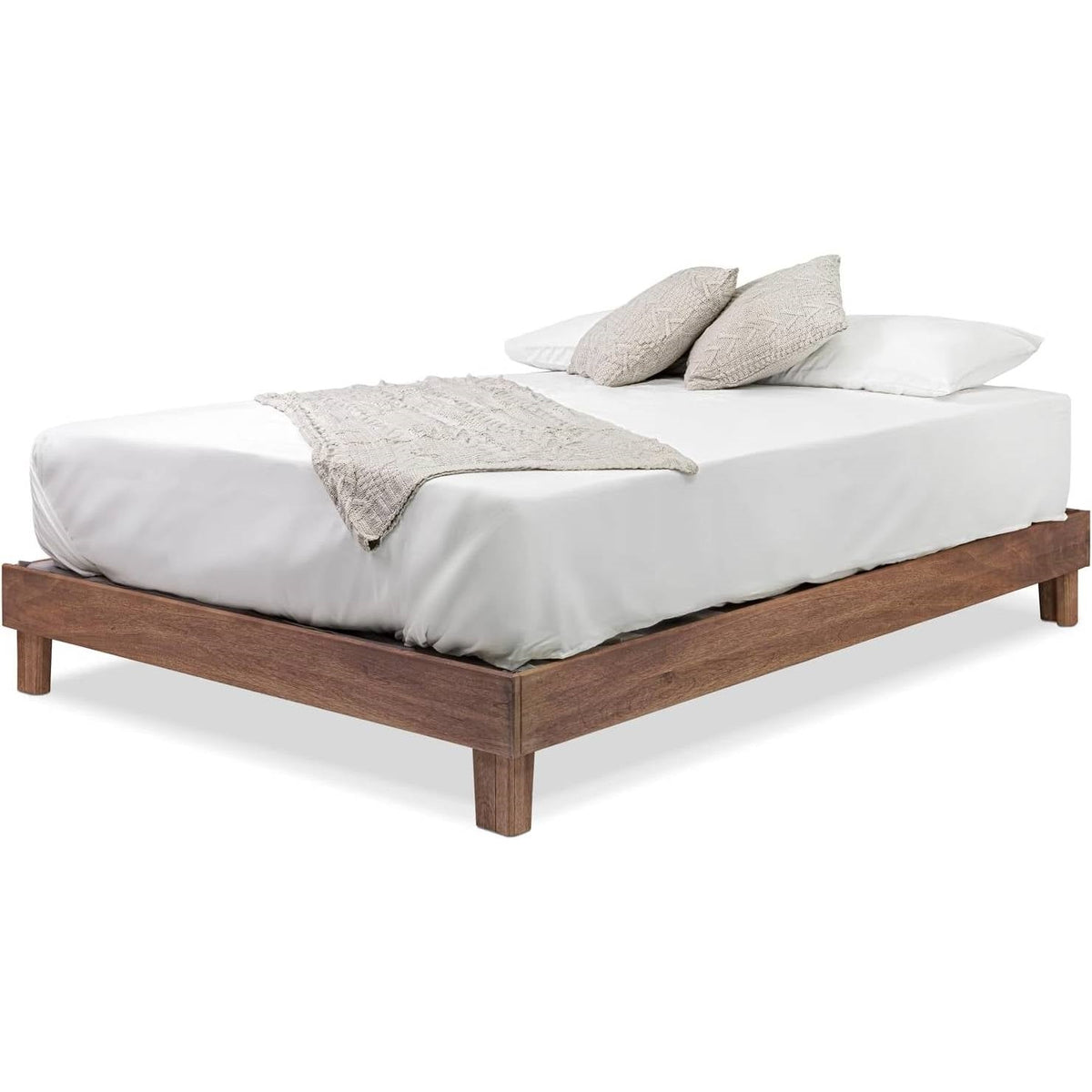 Queen size Solid Wood Heavy Duty Platform Bed Frame in Oak Finish - Made in USA