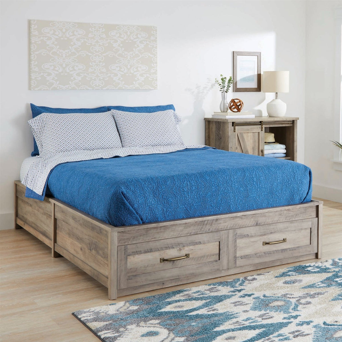 FarmHome Platform Bed Frame with Storage Drawers - Queen Size
