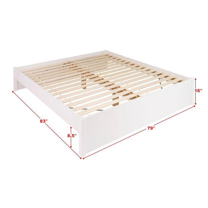 King Size White Wooden 4 Post Platform Bed Frame