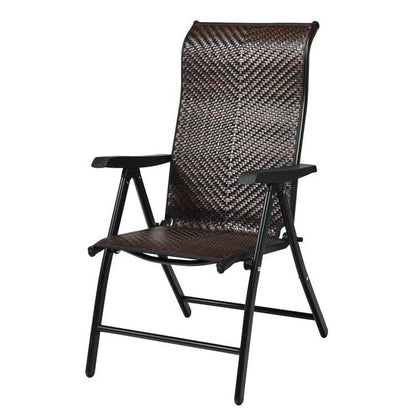 Outdoor Folding Steel Frame Rattan Patio Chair with Armrest in Brown