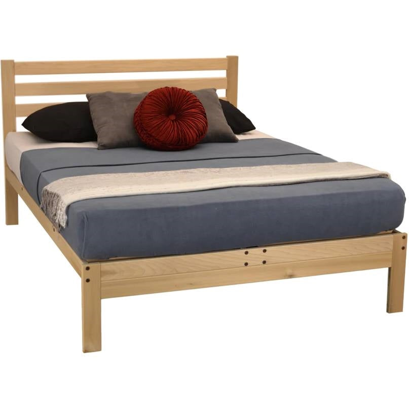 Queen size Solid Wood Platform Bed Frame with Slatted Headboard - Made in USA