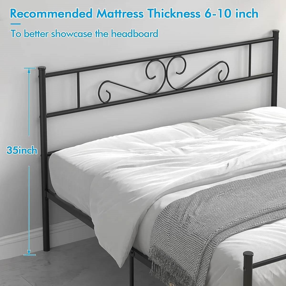 Queen Sturdy Metal Platform Bed Frame with Headboard Footboard in Black Finish