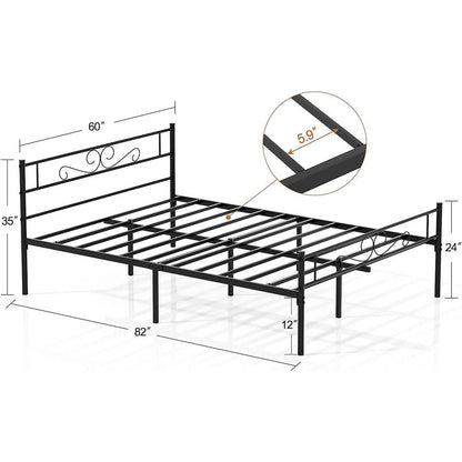 Queen Sturdy Metal Platform Bed Frame with Headboard Footboard in Black Finish